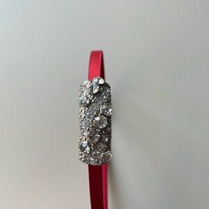 Nordstrom Red Satin Skinny Headband with Silver Rhinestone Accent